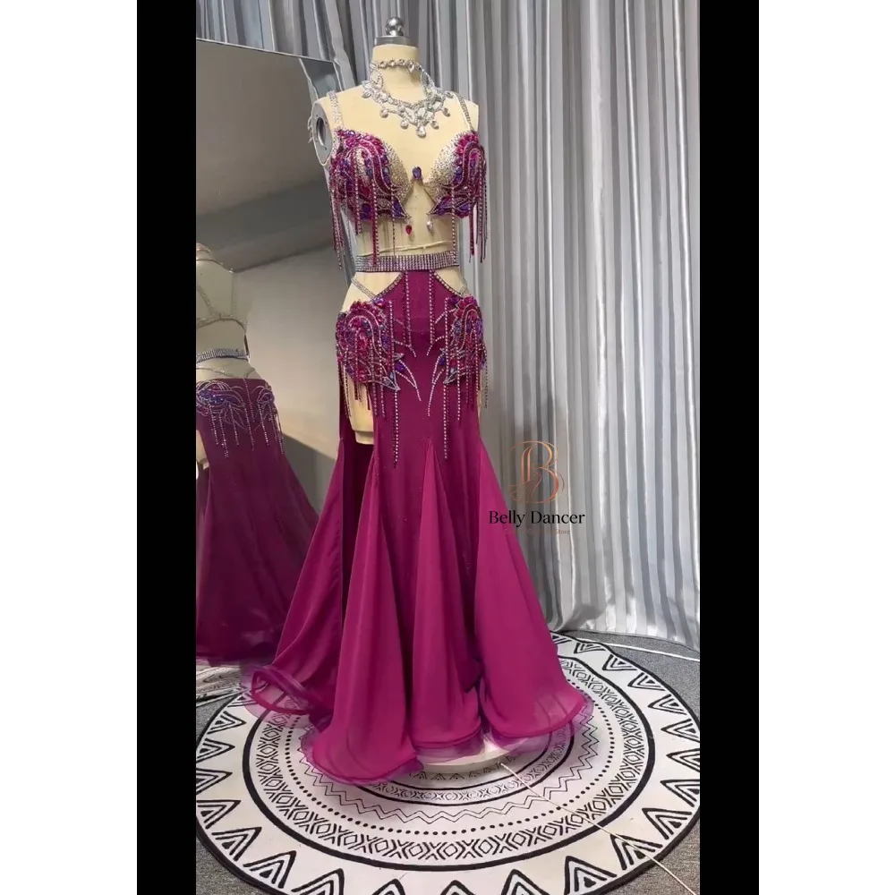 Customized Eastern Bellydance Dress Indian Clothes Women Group Stage Wear Belly Dancing Bra and Skirt Oriental Dance Costumes