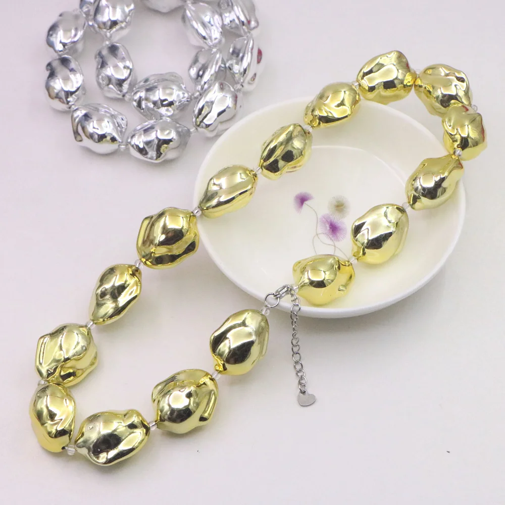 Luxury Charm Gold Color Baroque Imitation Pearl Necklace Women's Banquet Retro Fashion Irregular Collarbone Chain Sweater Chain