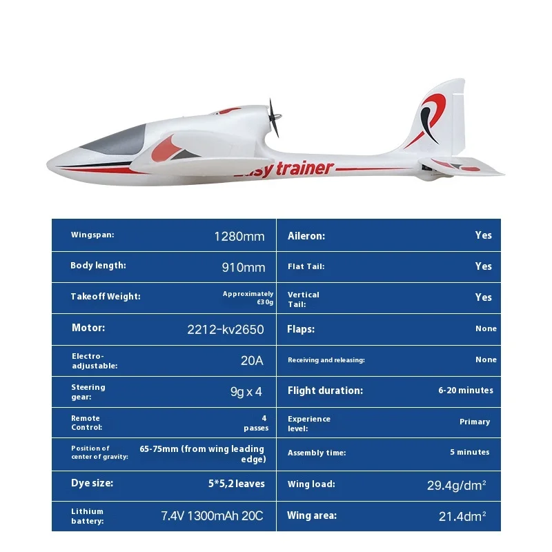 FMS Model 1280 Traveler V2 Anfänger-Übungsflugzeug mit ferngesteuertem Schaumstoff, Handgleiter mit festem Flügel