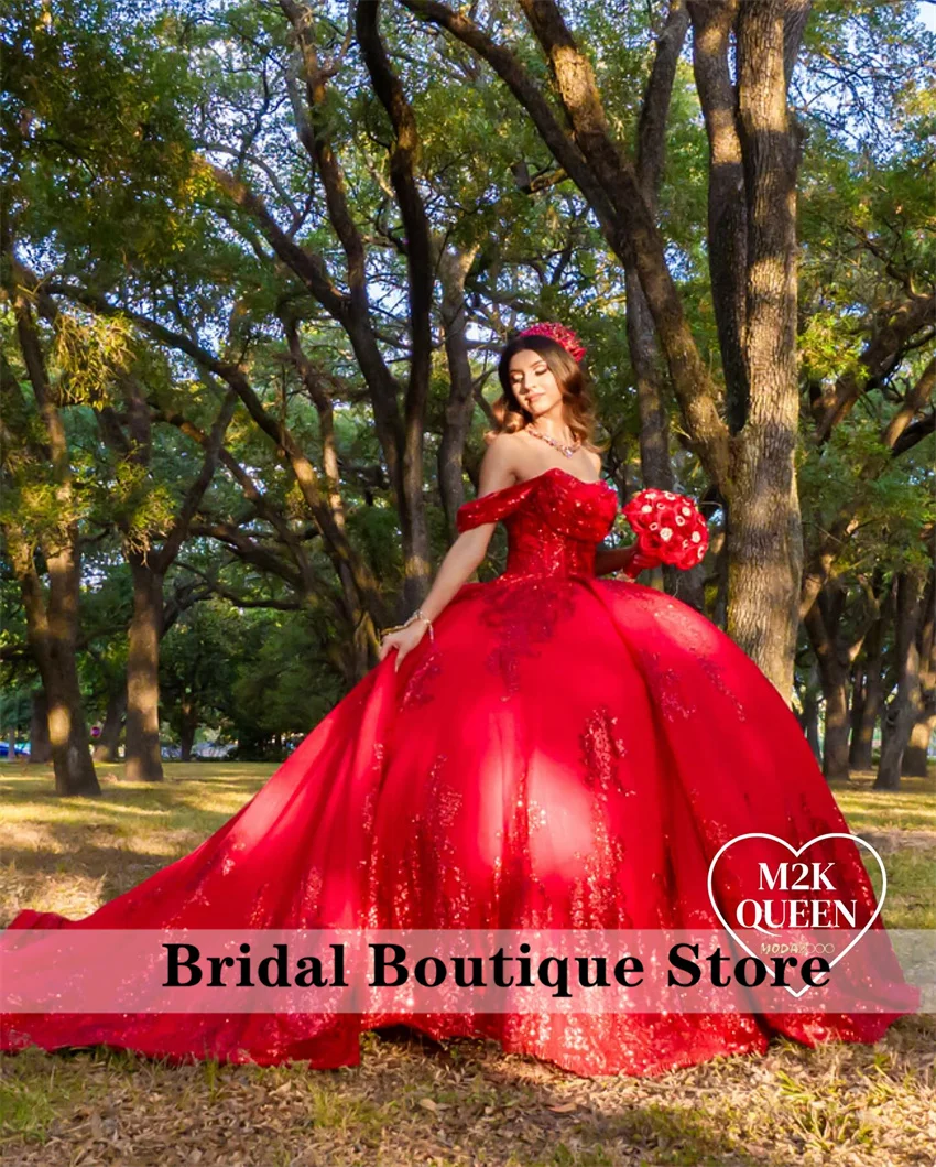 

Luxury Red Quinceanera Dresses Ball Gown Birthday Gown Bead Sequins Appliques With Bow Sweet 15 Vestidos Customized