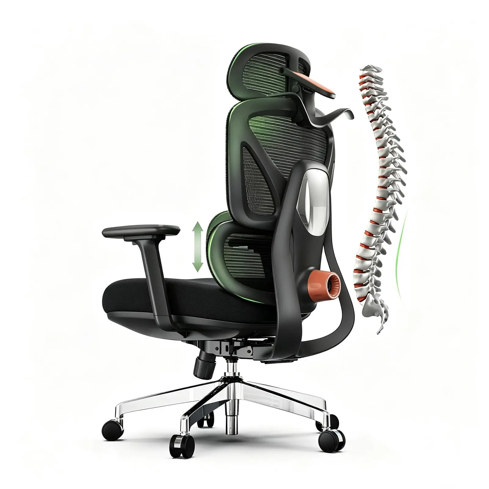 Ergonomic Mesh Office Chair, Desk Chairs with Adjustable Lumbar Support, 4D Flip-up Arms & 3D Headrest, Comfy High Back