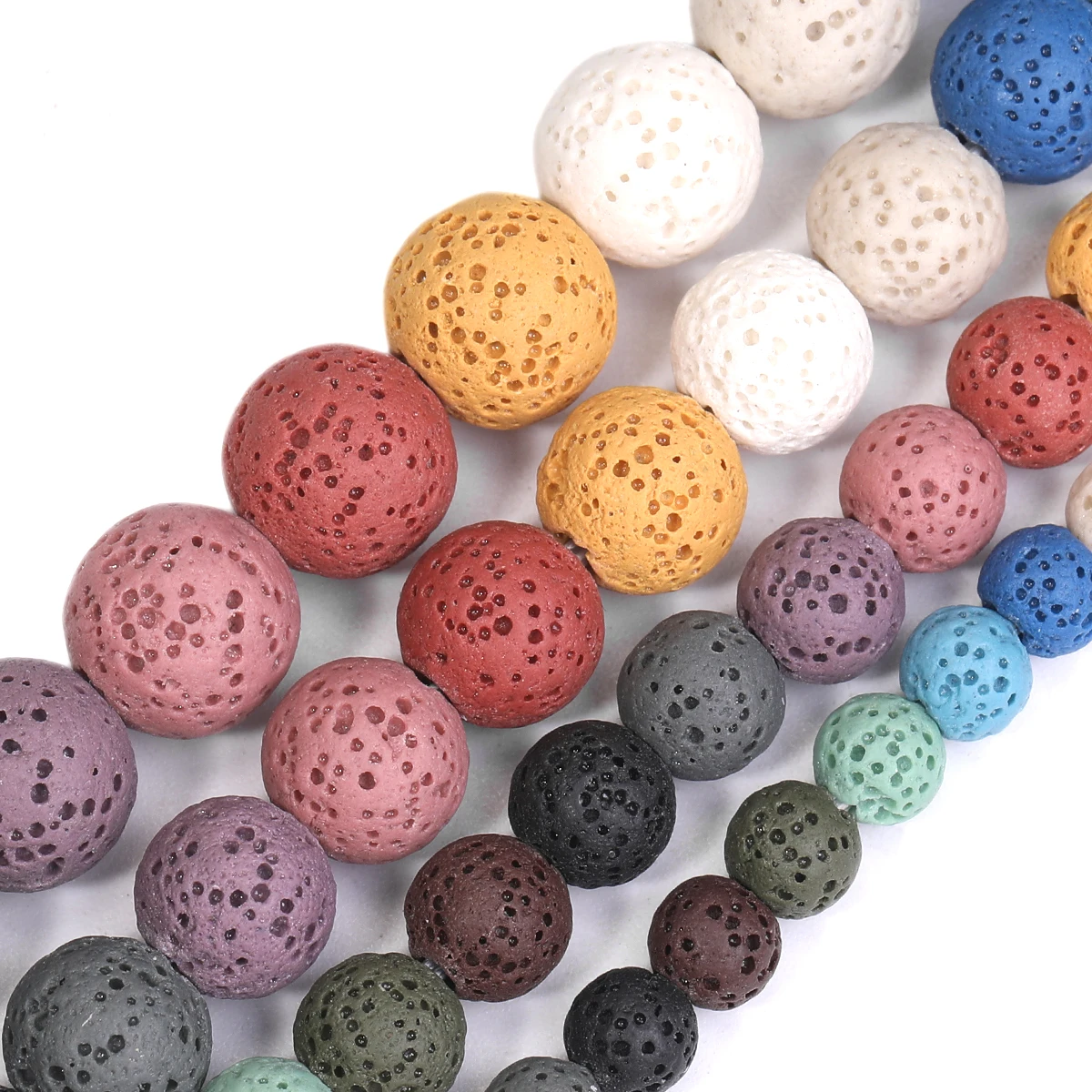 Colored Volcanic Lava Natural Stone Beads Black Round Rock Lava Loose Beads 6mm-12mm for DIY Necklace Bracelet Jewelry Making