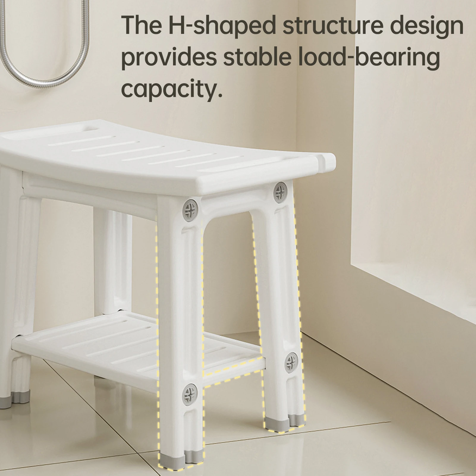 HDPS Shower Benches Durable Shower Chair 2-tier Storage Spaces and Dual Handles Waterproof Stool with Non-slip Pads for Shaving image 3