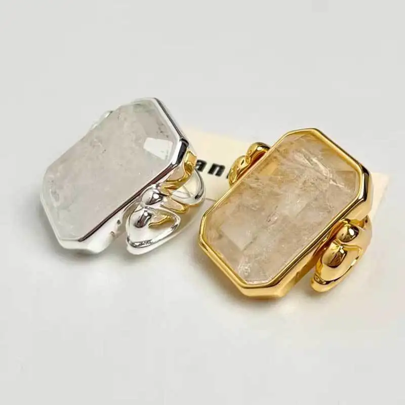 14K خاتم مطلي بالذهب ريترو ساحة كريستال مجوهرات مبالغ فيها تصميم النساء المجوهرات الفاخرة تكويم بوهو خاتم خمر مستوحاة #4