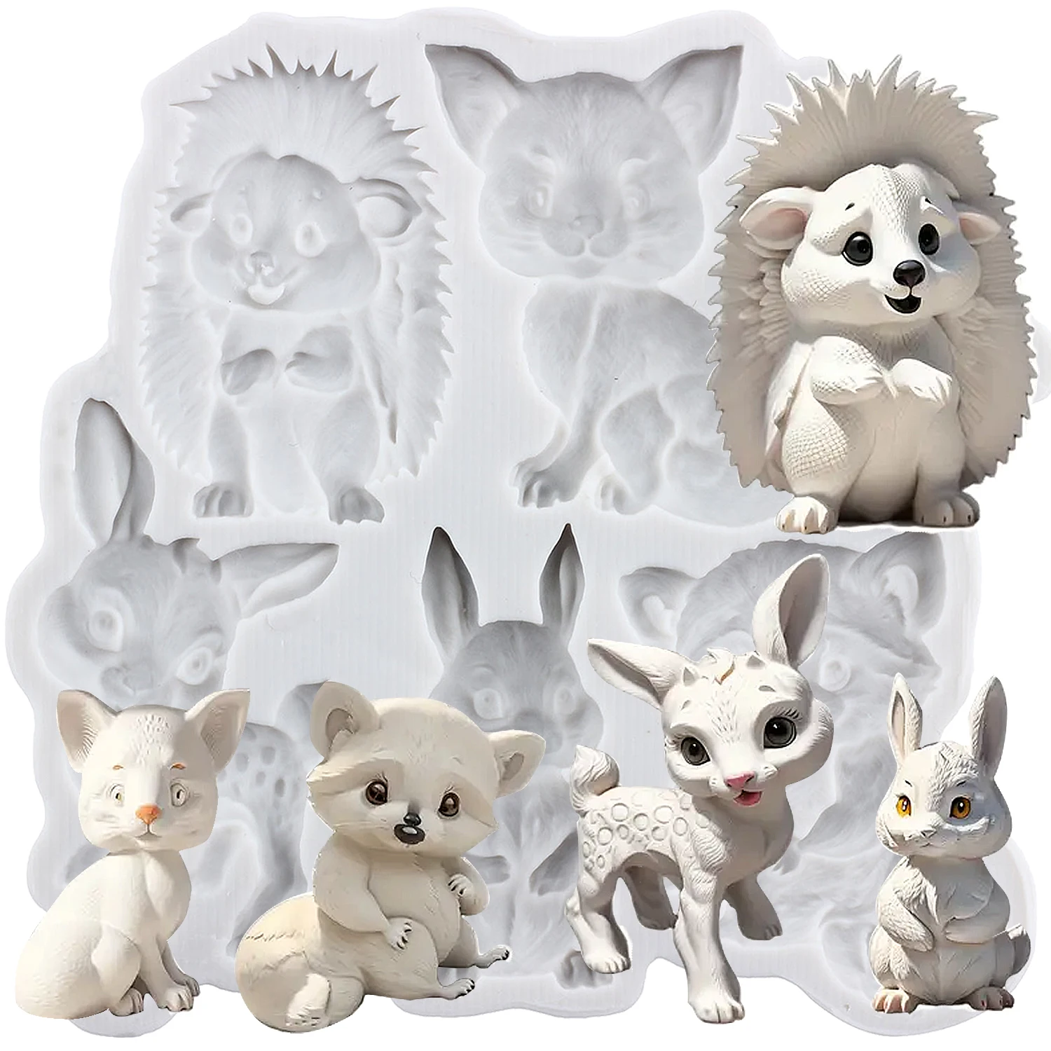 Animal Themed Silicone Molds Fox Deer Rabbit Fondant Cake Decorating Tools Cupcake Topper Chocolate Craft Gum Paste Polymer Clay
