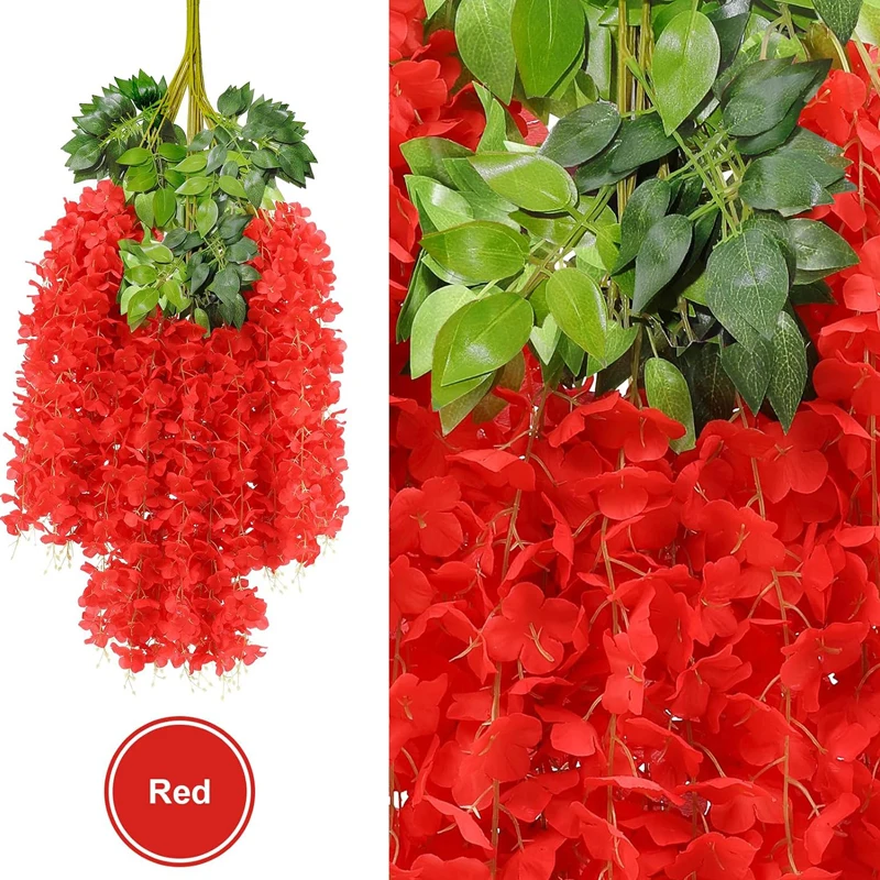 12pcs Red Artificial Wisteria Flowers Hanging Garland 2024 Artificial Flowers High Quality Wedding Supplies Artificial Flower