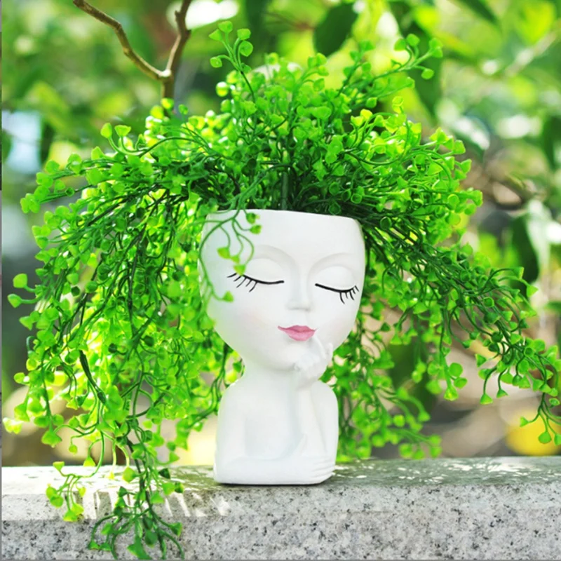 

Pot Cute Head Flower Pot/Face Flower Pot, for Indoor Plants, Girl Face Flower Pot Cute Lady Head Flower Pot,White
