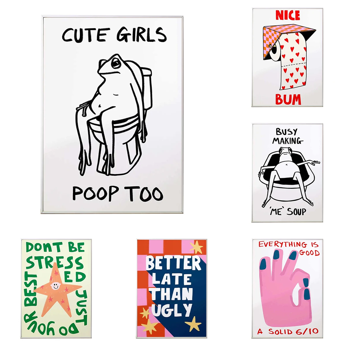 

1PC Humorous Slogan Nice Bum Cartoon Prints Poster Funny Toilet Bathroom Posters Alien Wall Pictures Home Room Decor