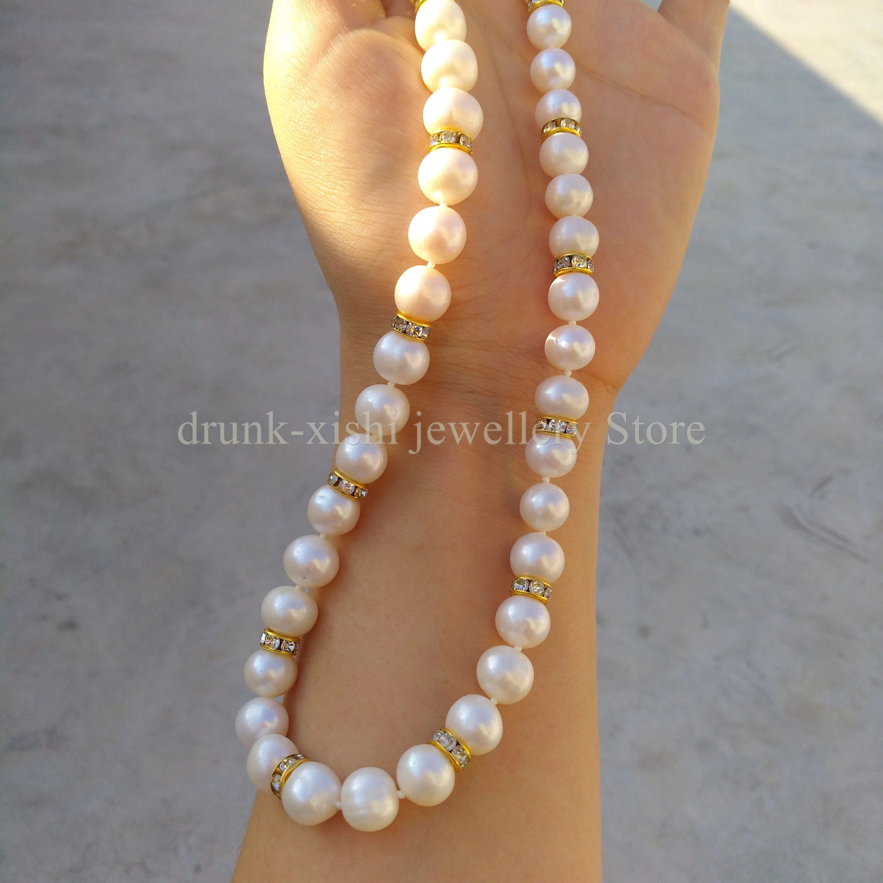 Handmade Natural White South Sea Baroque Real Pearl Choker Necklace 16in Zircon Circle Spacers Sunflower Clasp Free Shipping