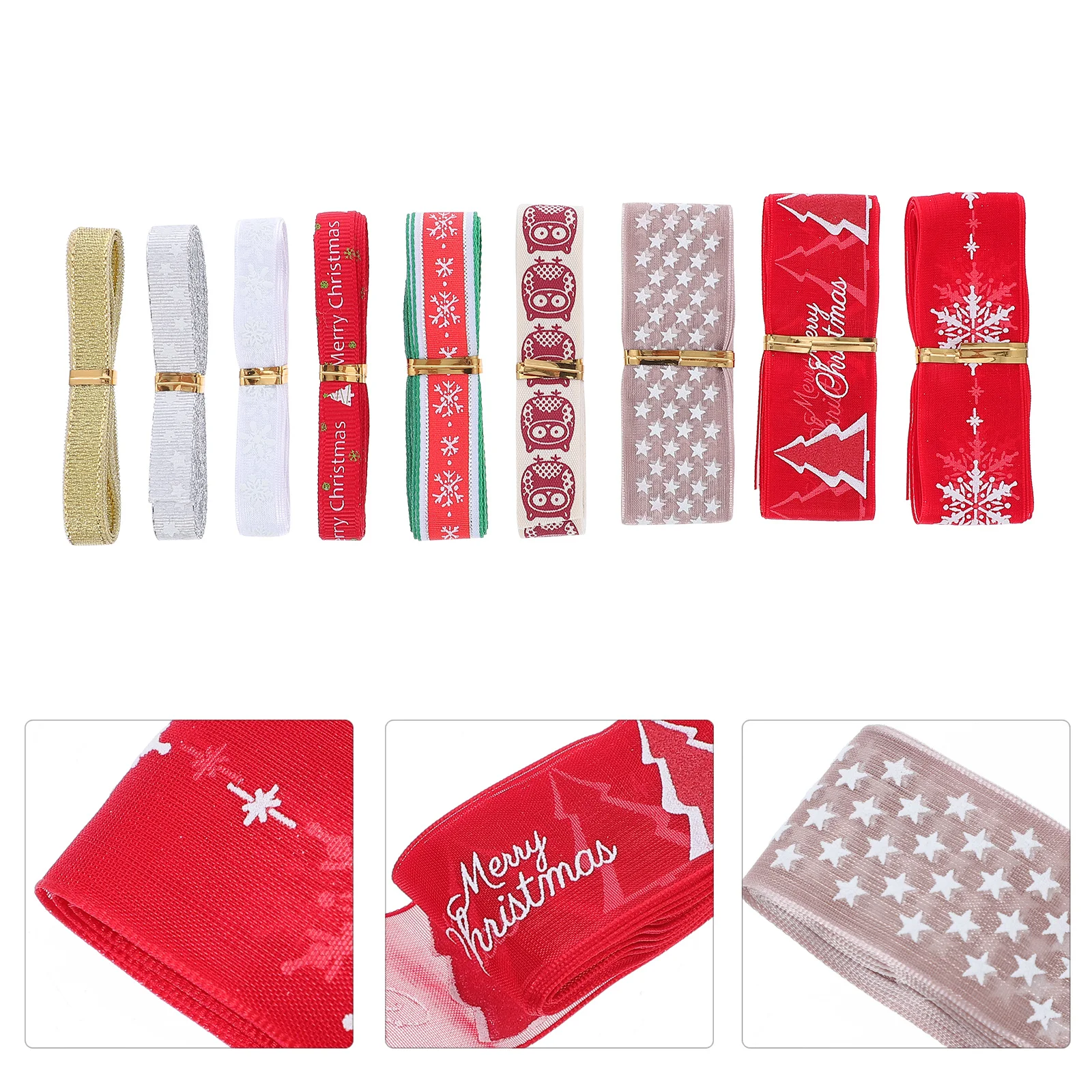 

9 Rolls Christmas Gift Wrapping Ribbons Premium Polyester Decorative Ribbon for DIY Crafts Xmas Party Decoration