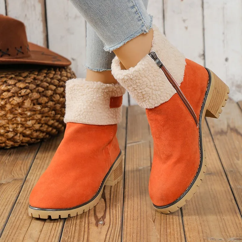 Women Snow Boots Fur Keep Warm Plush Shoes Women 2025 New Platform High Heel Ankle Boots Women Autumn Winter Lightweight Shoes