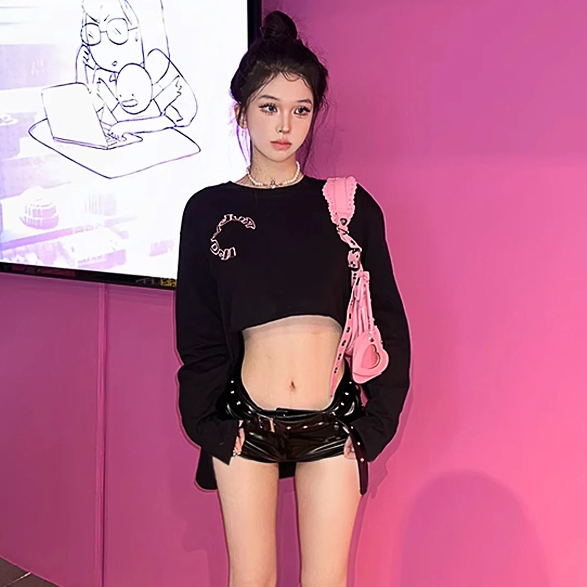 9052 # Female Troupe Performance Dress Imitation Leather Boots and Pants Summer and Autumn Mid Low Waist Nightclub Spicy Girl