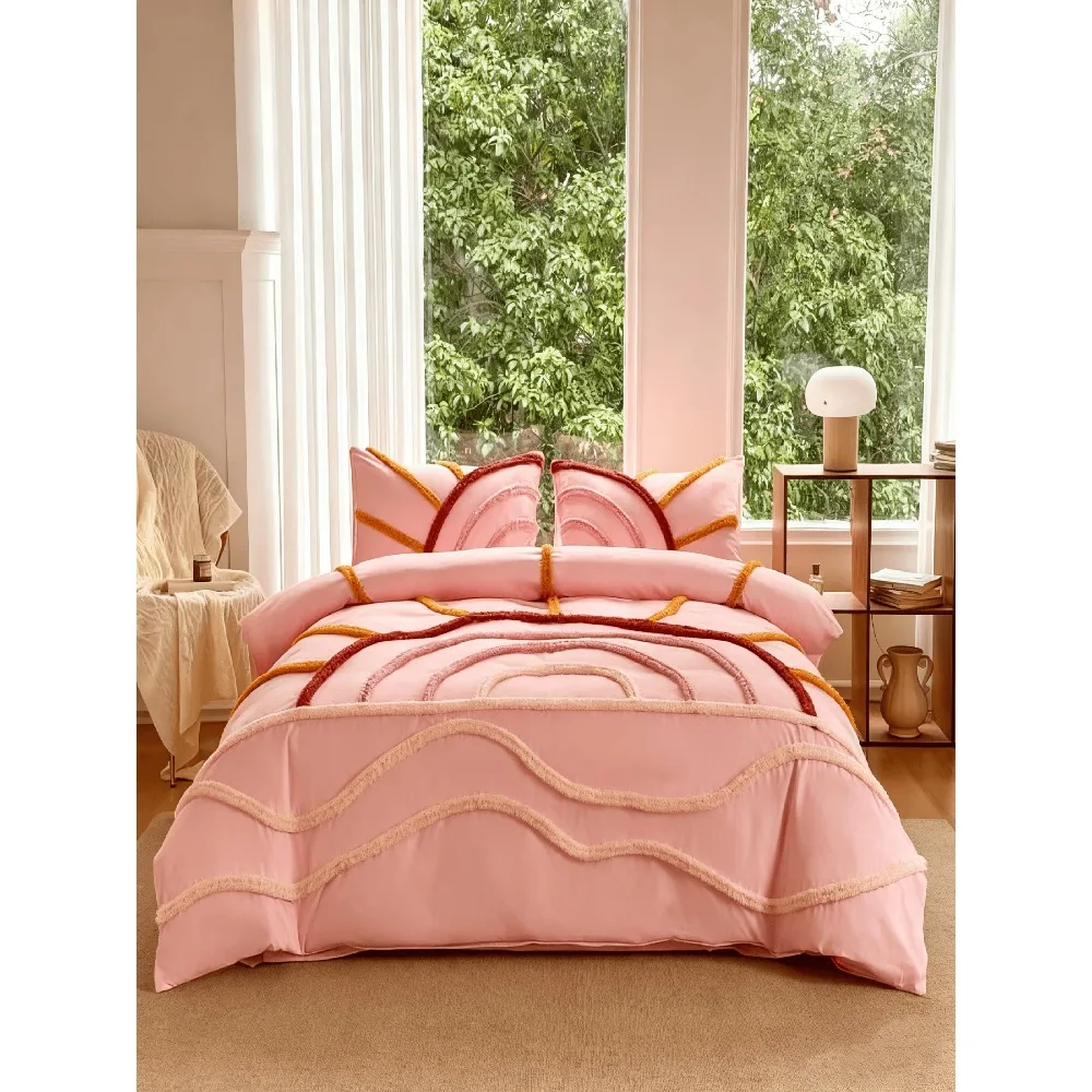 

2/3 Piece Pink Rainbow Plush Duvet Cover Set Colorful Comfortable 1 Duvet 1/2 Pillowcases Twin Queen King