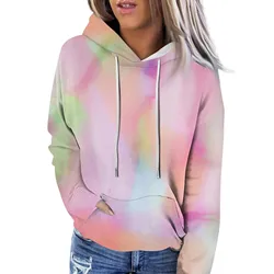 Women's Personalized rainbow tie dye hooded sweatshirt Fashion Casual Long Sleeve Hooded Sweatshirts Street Trends Sweater Top