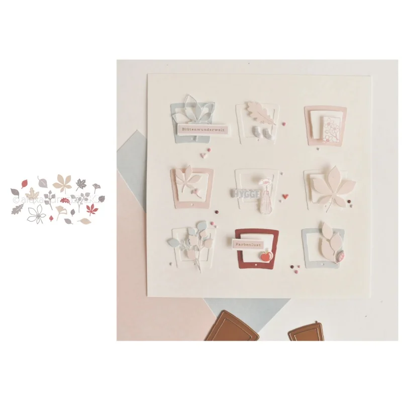 Neues Produkt Vorverkauf Blatt Eltern-Kind Stanzformen und Stempel DIY Scrapbook Album Dekoration Geprägtes Papierkarten-Set
