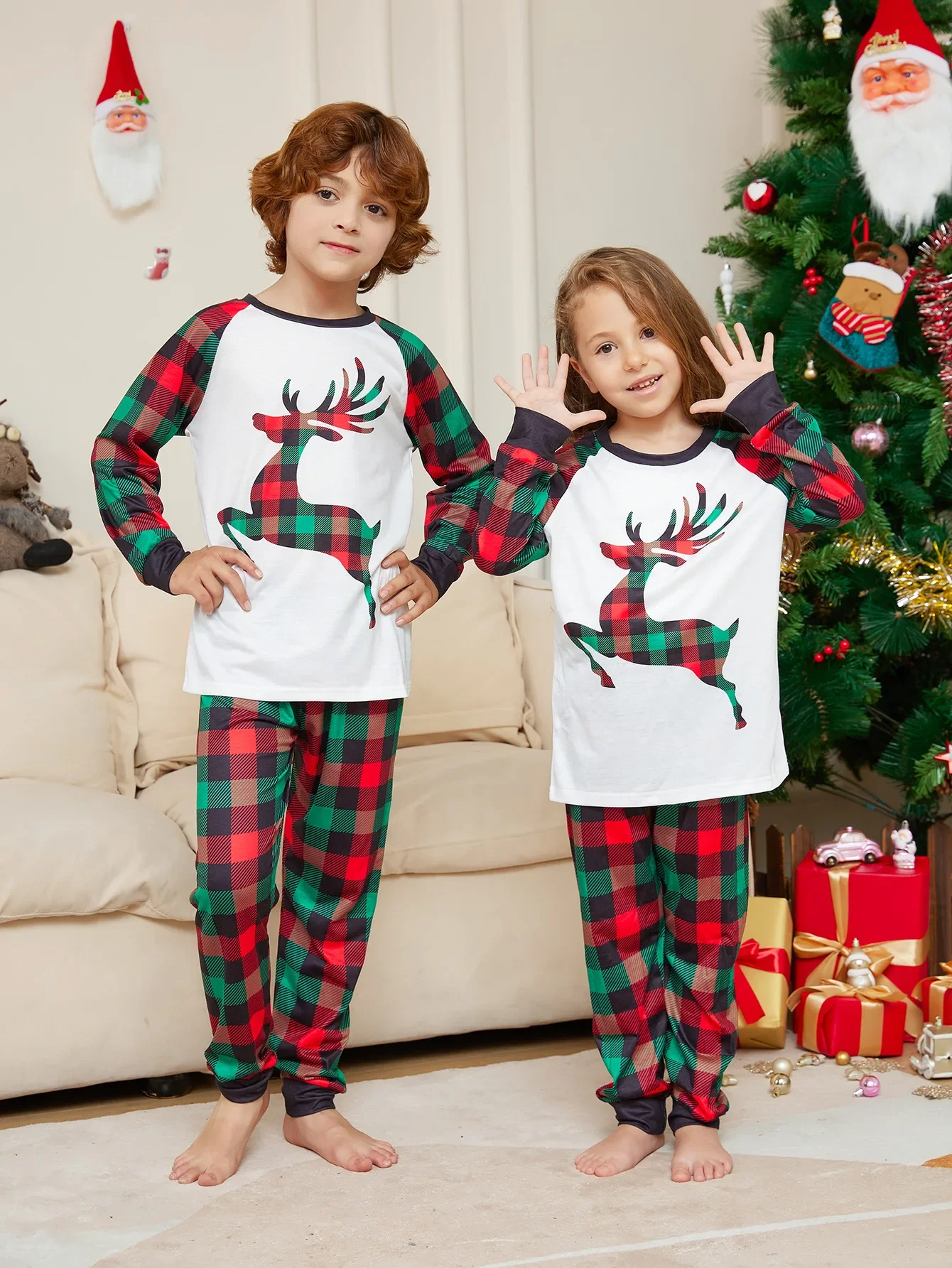 Toddler Girls Boys Matching Set 2025 New Christmas Pajamas Set Children's Clothing Plaid Print 2 Pieces Suit Sleepwear Kids Pjs