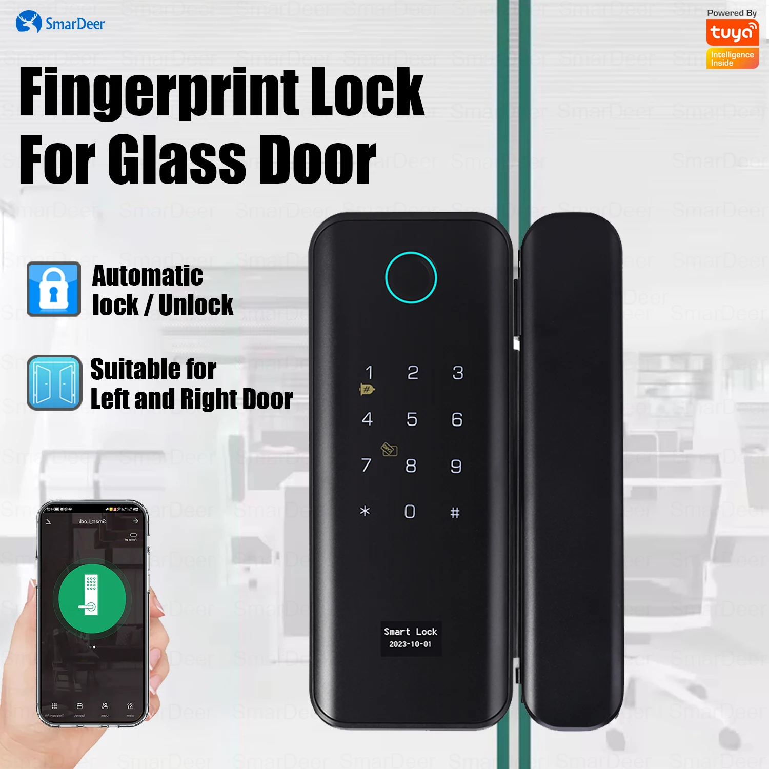 

SmarDeer smart Lock with Sliding glass door Fingerprint Lock for Tuya Smart Home Aluminum Glass Door Electronic Lock