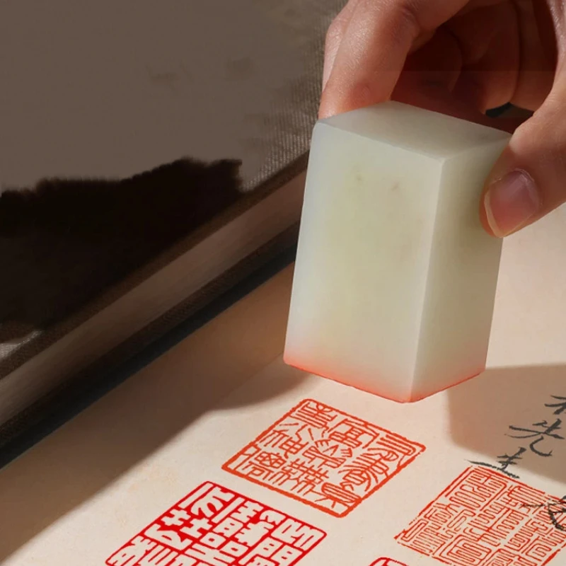 天然石仕上げスタンプ伝統的な中国の印鑑詩や散文の彫刻が施された携帯用長方形書道絵画スタンプ