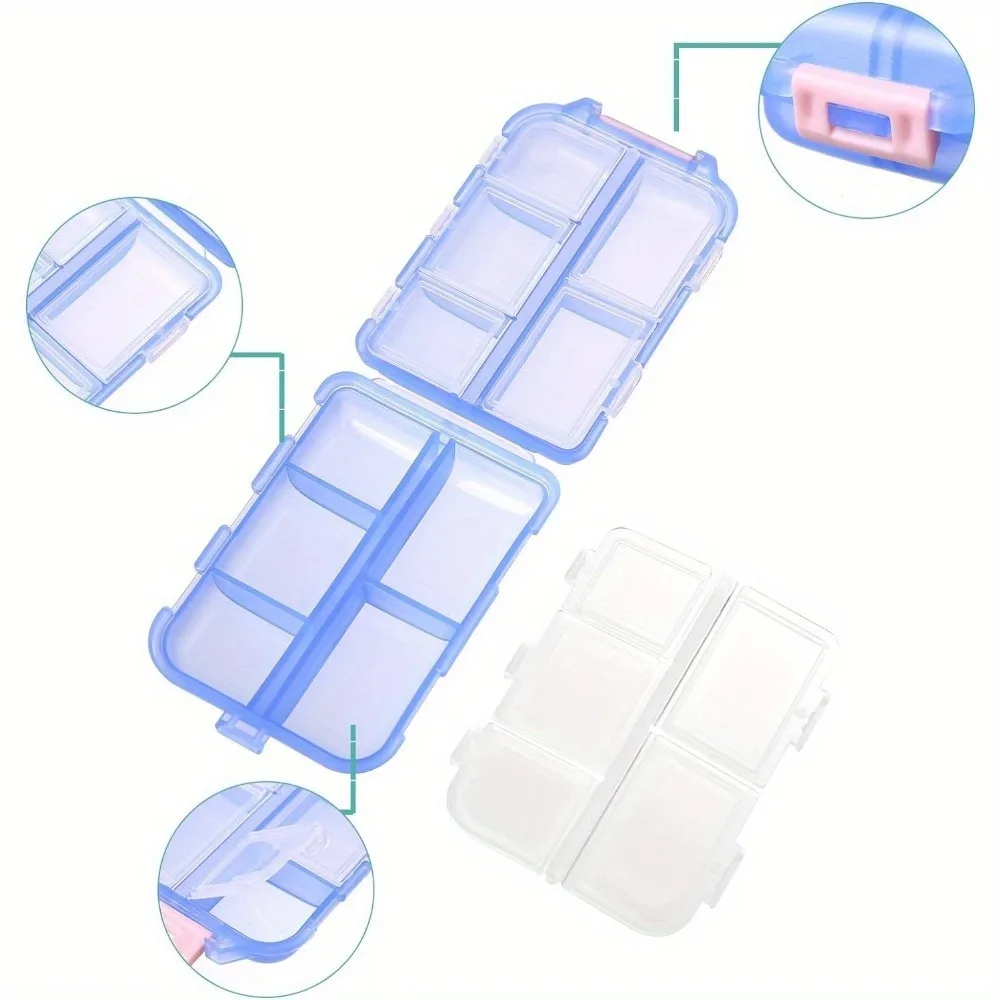 Compact Travel Pill Organizer with 10 Compartments and 10 Medicine Stickers Portable Box for On the Go Storage