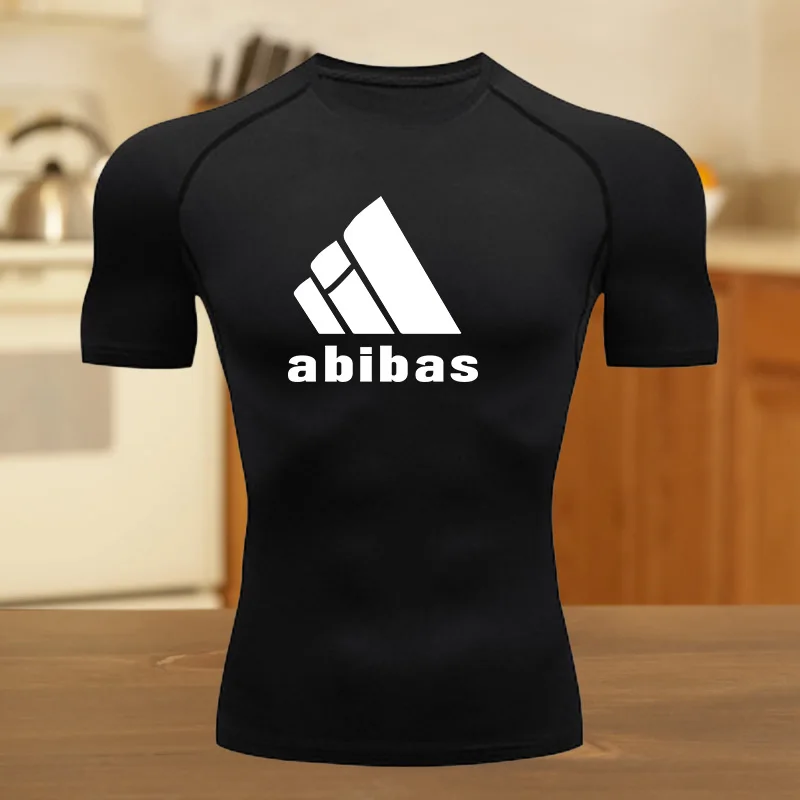 T-shirt a compressione atletica estiva da uomo T-shirt a maniche corte traspirante ad asciugatura rapida ad alta elasticità con palestra grafica da corsa audace