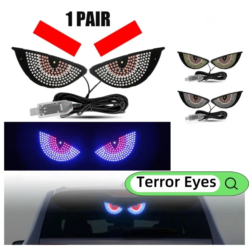 

Funny Car Window LED Display–Devil's Eye Expression Light Panel with USB Plug, Cool Back Windshield Decoration for Night Driving