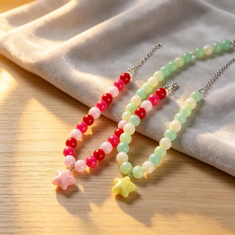 

Candy Bead Cat Collar Pet Necklace 3D Solid Star Pendant Adjustable Lobster Clasp Kitten Dress Up Accessory