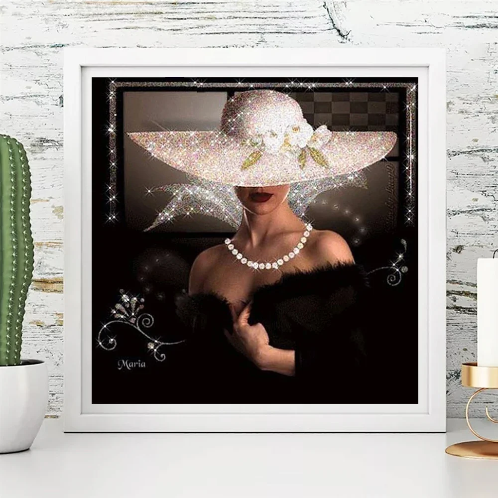 5D DIY Diamond Embroidery Elegant Lady Wearing Top Hat Diamond Painting Inlaid Full Square/Round Diamond Mosaic Home Decoration