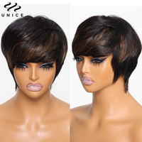 UNice Short Human Hair Wig With Bangs Mixed Brown Layered Pixie Cut Wig 100% Human Hair Full Machine Made Wig for Women