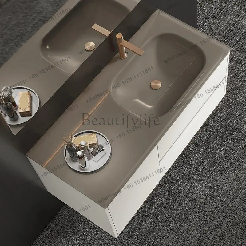 Pure custom tempered glass integrated basin skin feeling countertop bright washing table fashion sink single countertop