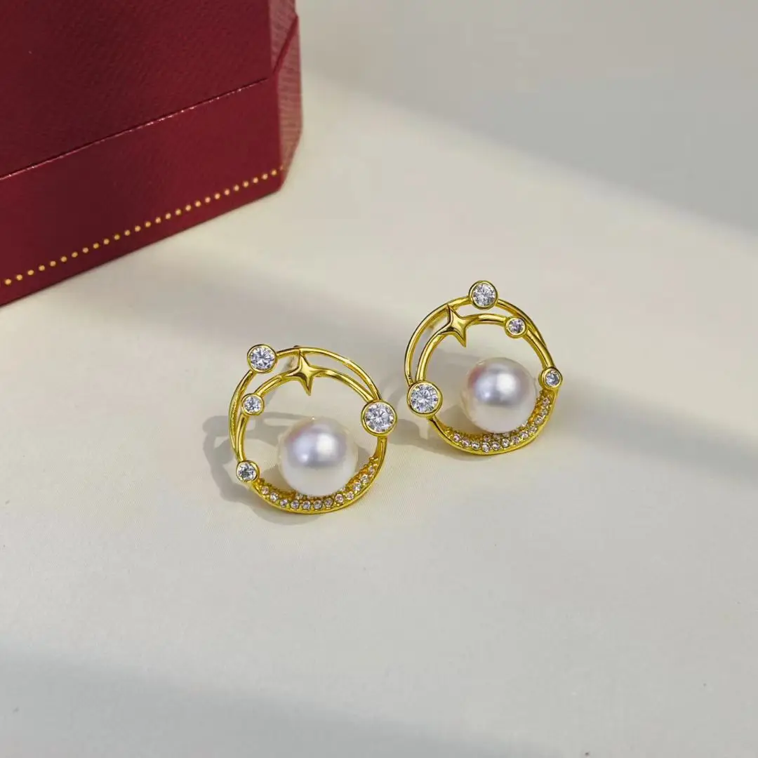 S925 Sterling Silver Earrings Mount Findings Settings Base Mounting Parts Accessory for 7-8mm Pearls