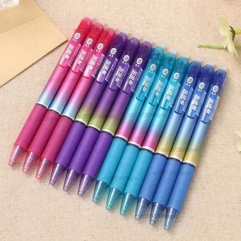 4Pcs 12Pcs Erasable Gel Pen Retractable Handle Office School Writing Stationery Blue Black Ink Refill 0.5mm Bullet Tip Kids Gift