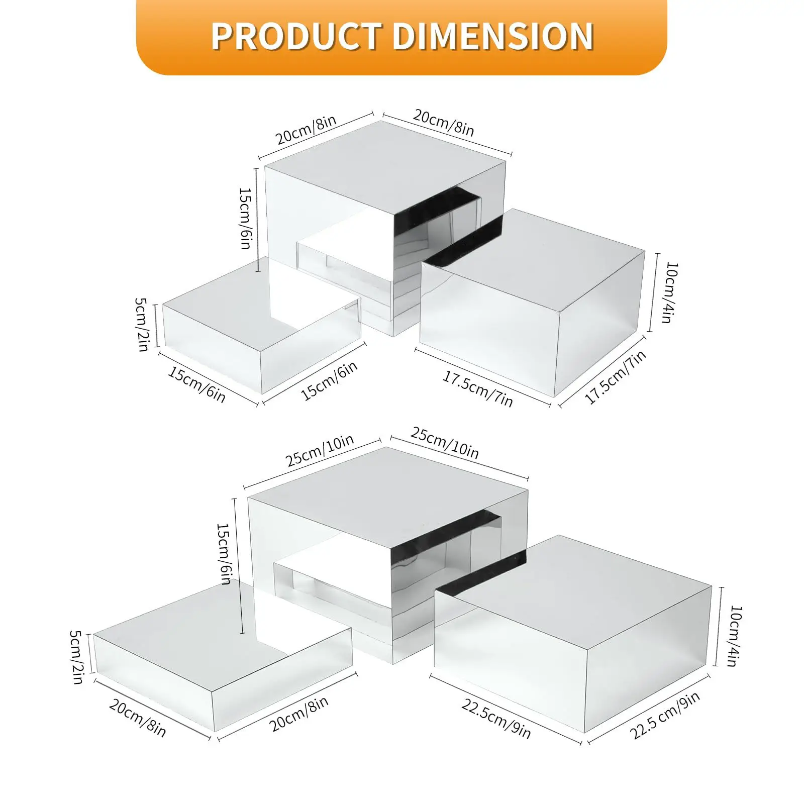 Mirror acrylic five-sided box 6-piece food display rack, banquet wedding buffet food table wholesale
