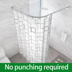 Punch-Free Shower Curtain Pole Arc L-Shaped Stainless Steel Retractable Rail Rod White/black Telescopic Rod