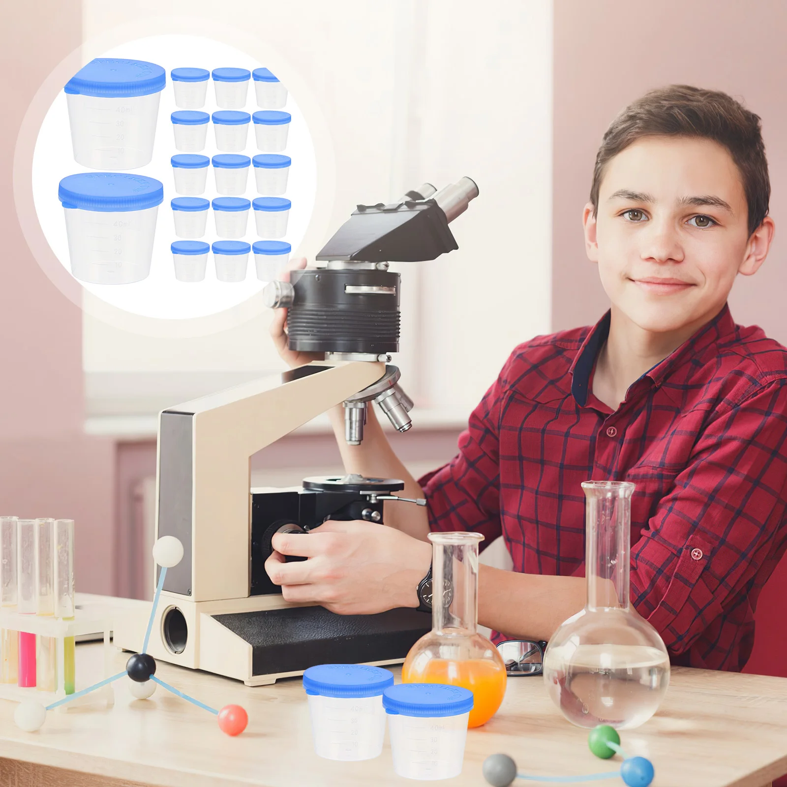 

50pcs Specimen With Lids Leakproof Sample Collection Containers 40Ml Secure Seal For Urine Fluid Testing Laboratory Cups