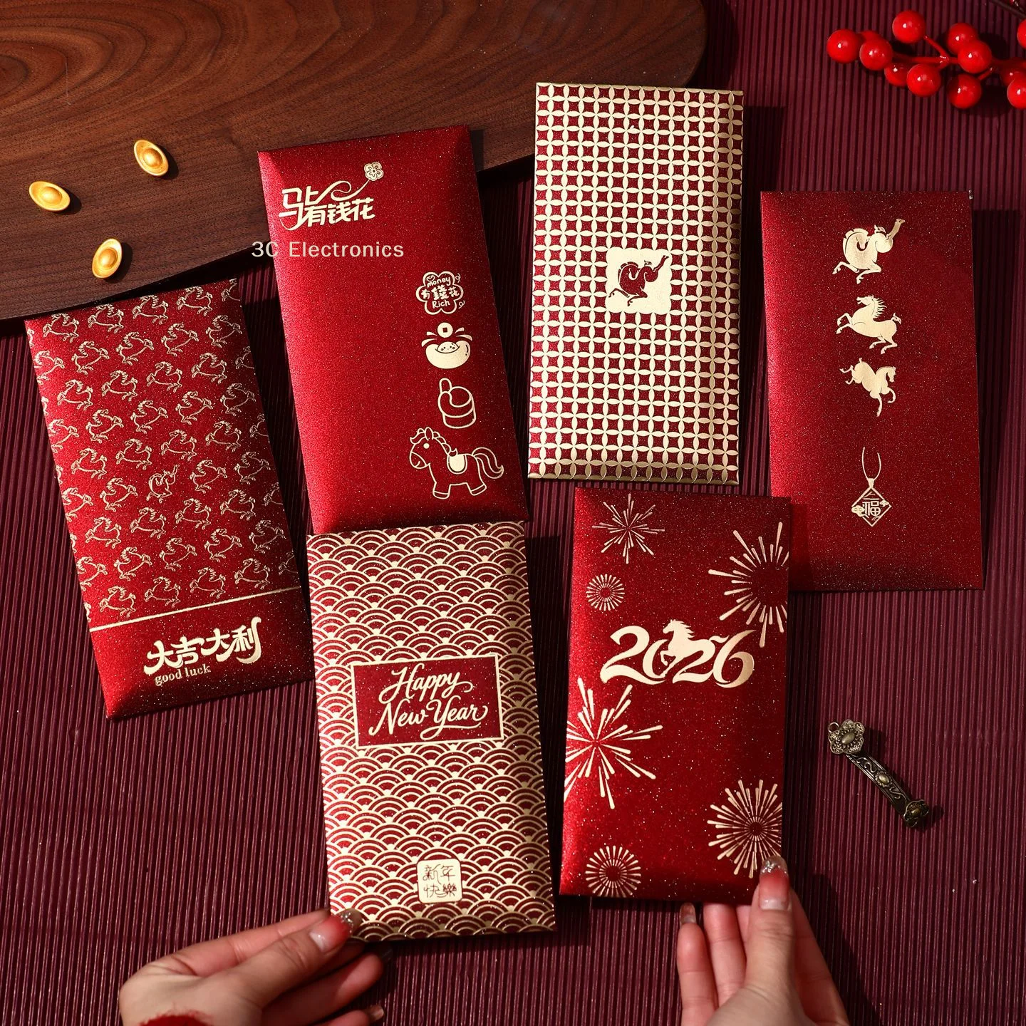 

6Pcs/Pack 2026 Traditional Lucky Money Pockets Simple Horse Year Red Envelope Spring Festival Red Packet Bag New Year Gifts