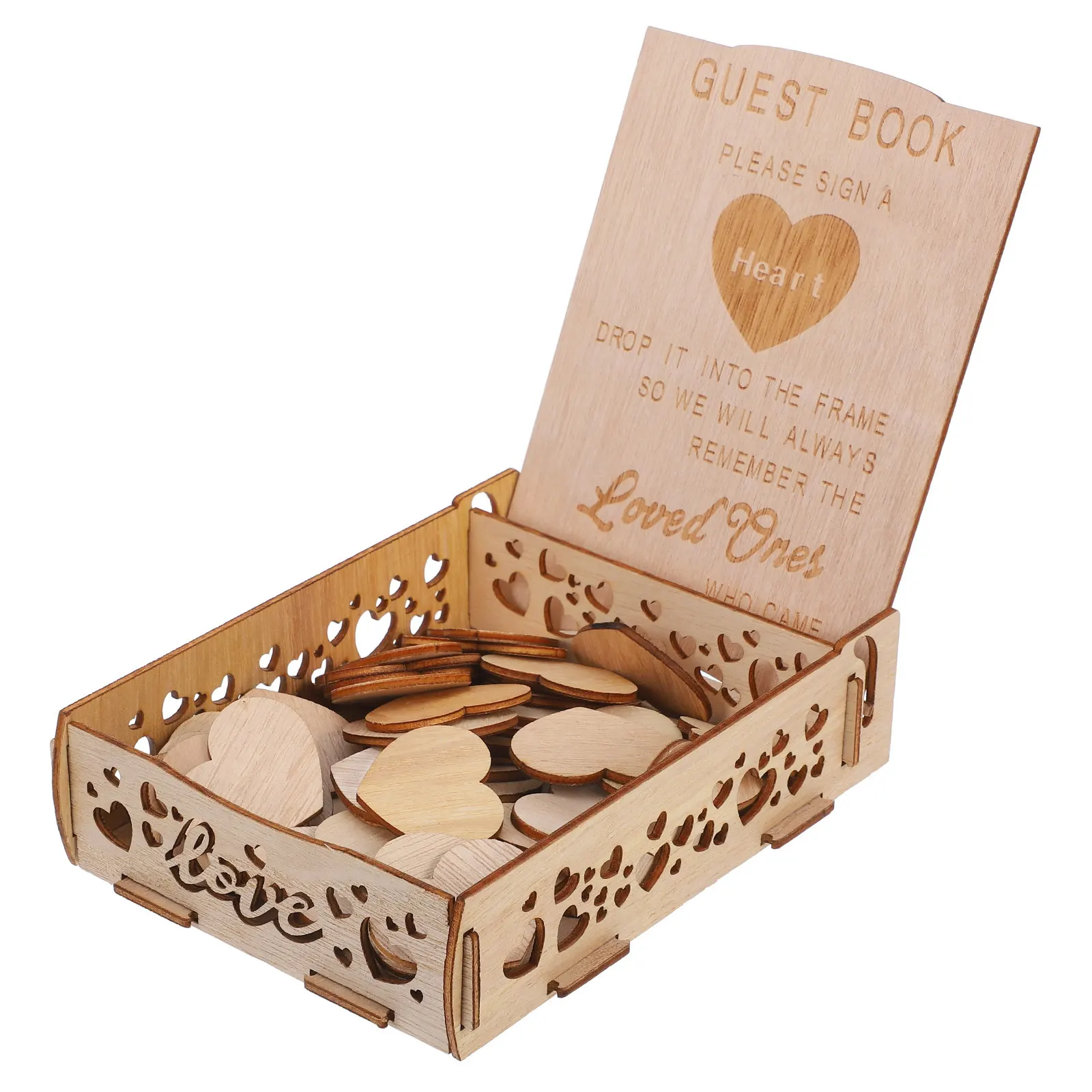 

1Set Exquisite Handcrafted Wood Heart Guest Book Wedding Reception Signature Book Romantic Rustic Decor Guestbook for Couples