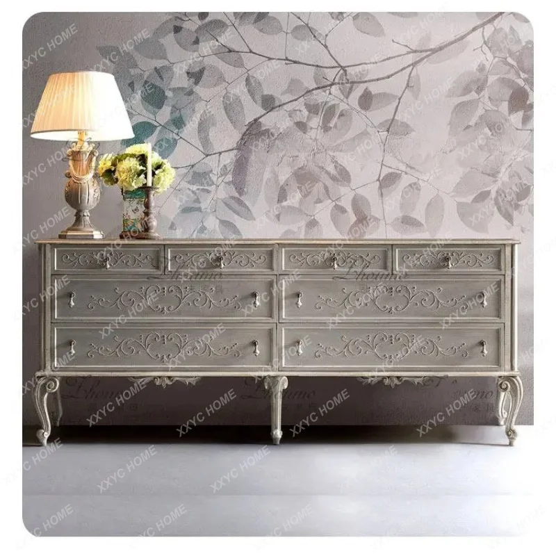 XX  light luxury carved chest cabinet antique drawer cabinet simple retro master bedroom storage cabinet