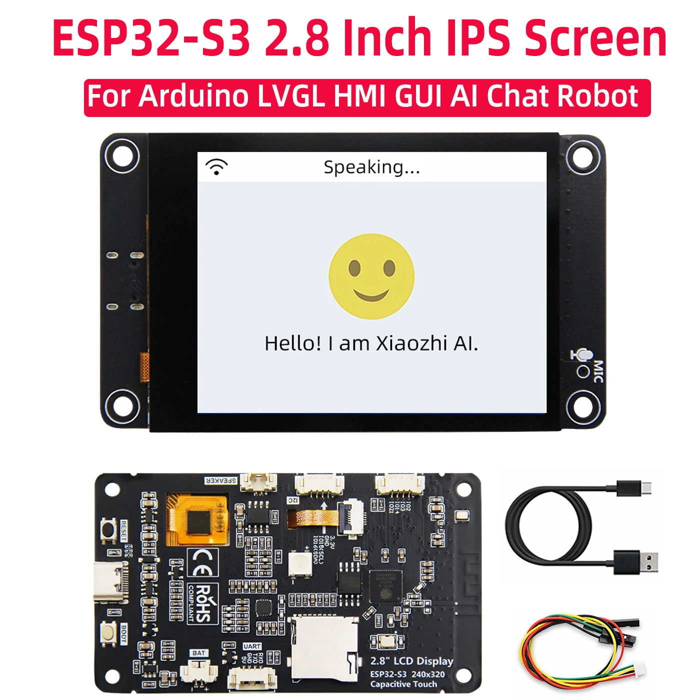 KI-Sprachchat-Roboter ESP32-S3 Entwicklungsboard WiFi BT Typ-C 2,8 Zoll TFT IPS Touchscreen Unterstützt DeepSeek AI XiaoZhi