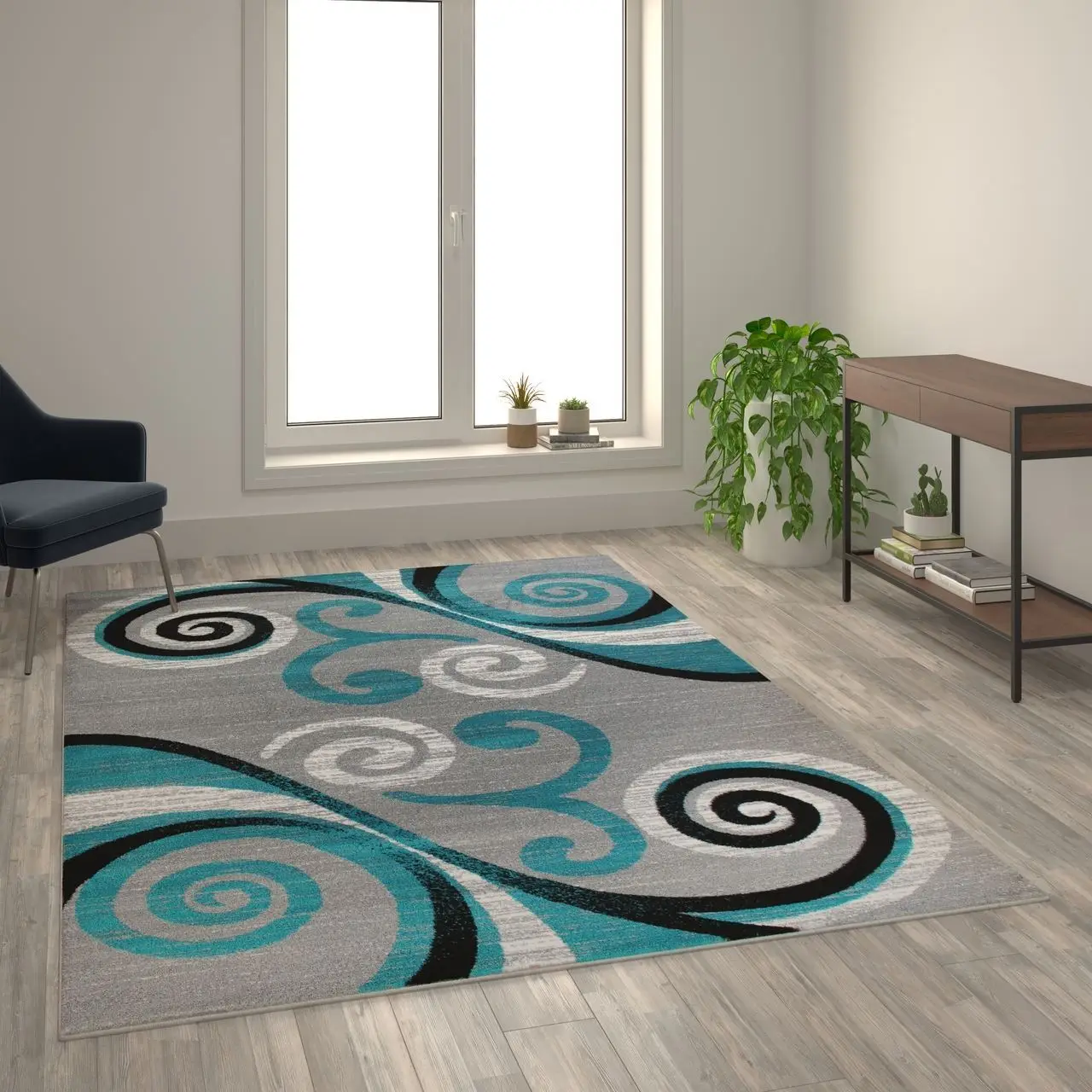 

6'x9' Turquoise Abstract Area Rug Olefin Rug with Jute Back Carpet for Living Room Home Decor