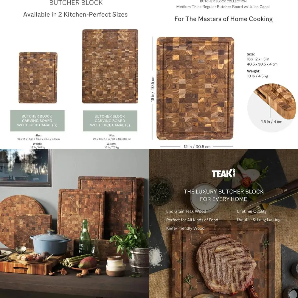 

Разделочная доска из тикового дерева средней толщины с канавкой для сока, благоприятная ножа, сертифицированная FSC