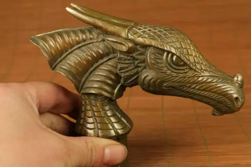 Imagem -02 - Dragão Bronze Mão Escultura Dinossauro Estátua Figura Velha Bengala Cabeça