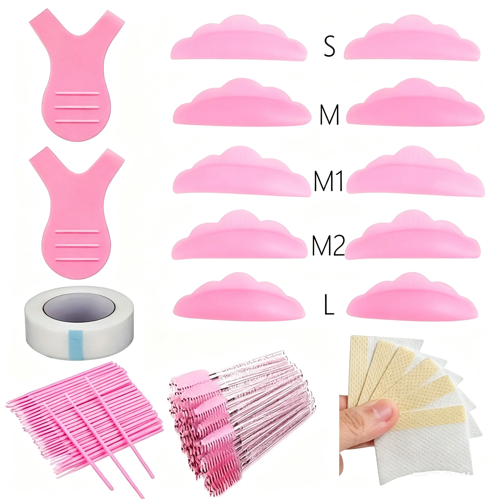73pcs eyelash extension kit: double-head curling silicone pad and nano cotton swab, non-adhesive cloth, eyelash brush