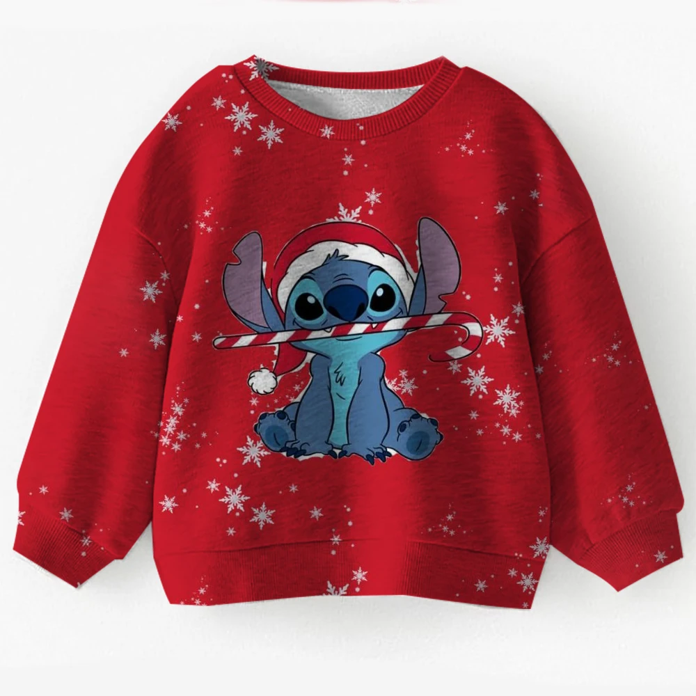 2026 جديد الفتيات عيد الميلاد ليلو وستيتش الأطفال كول الكرتون إبرة هوديي الأطفال لطيف تيشرت رياضي Y2k نمط هوديي فتاة #5