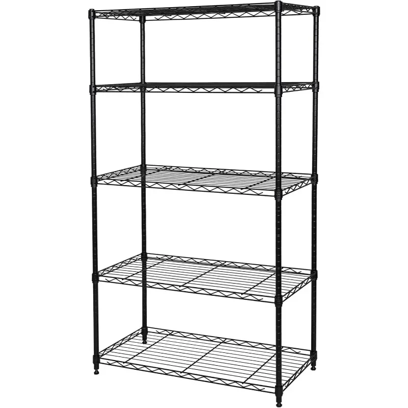 Solid Steel Wire Shelving Storage Unit Adjustable Shelves Organizer Rack, for  Black, 5-Tier, 30