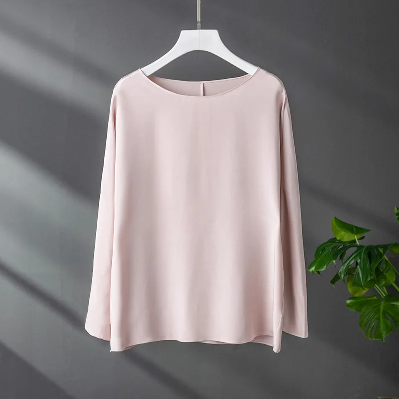 Koszulka Birdtree 6A 30MM 100% Prawdziwy Jedwab Damska, Gruba, z Krepy, Jednolity Kolor, Grube Bluzki, T-shirty, Lato, Wiosna T36901QC — zdjęcie 4