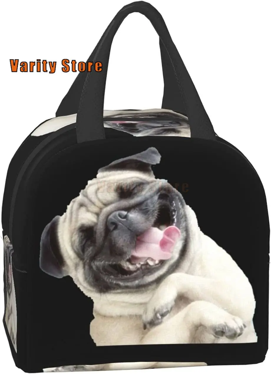 Cute Pug Lunch Bag for Women Insulated Black Cooler Tote Box Leakproof Reusable Girl Lunchbag Office Work School Picnic Portable