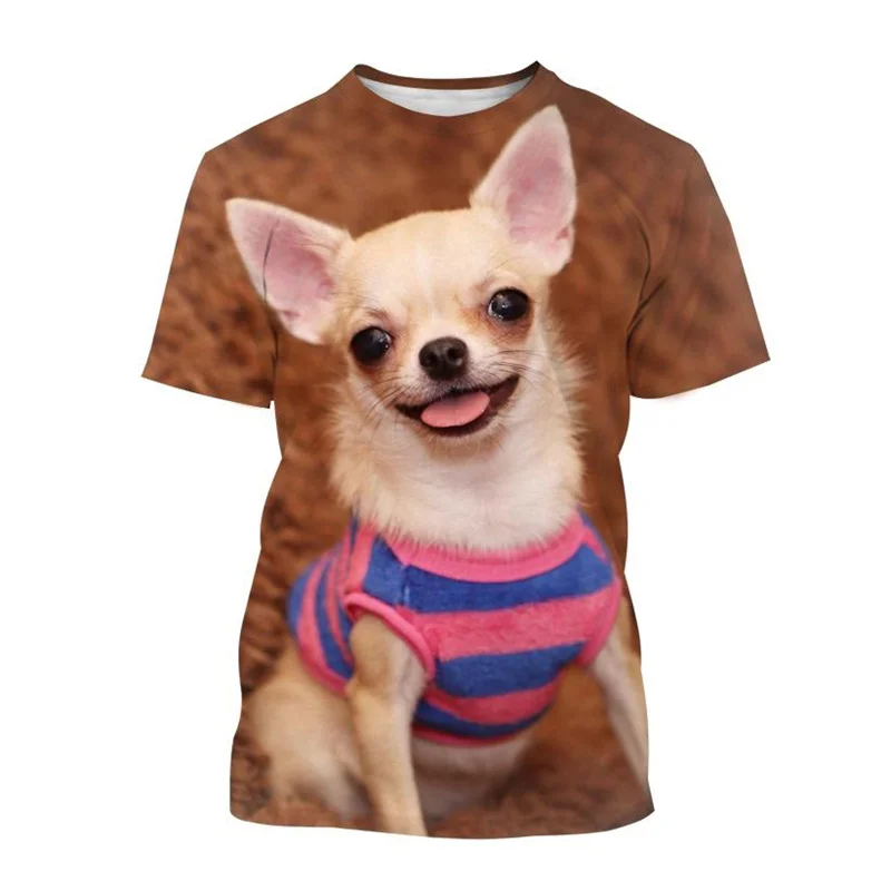 3d Printed Cute Pets Chihuahua T-shirt Casual Plus Size Short-sleeved Animal Dog Graphic T Shirt Men Summer Street Top Tees