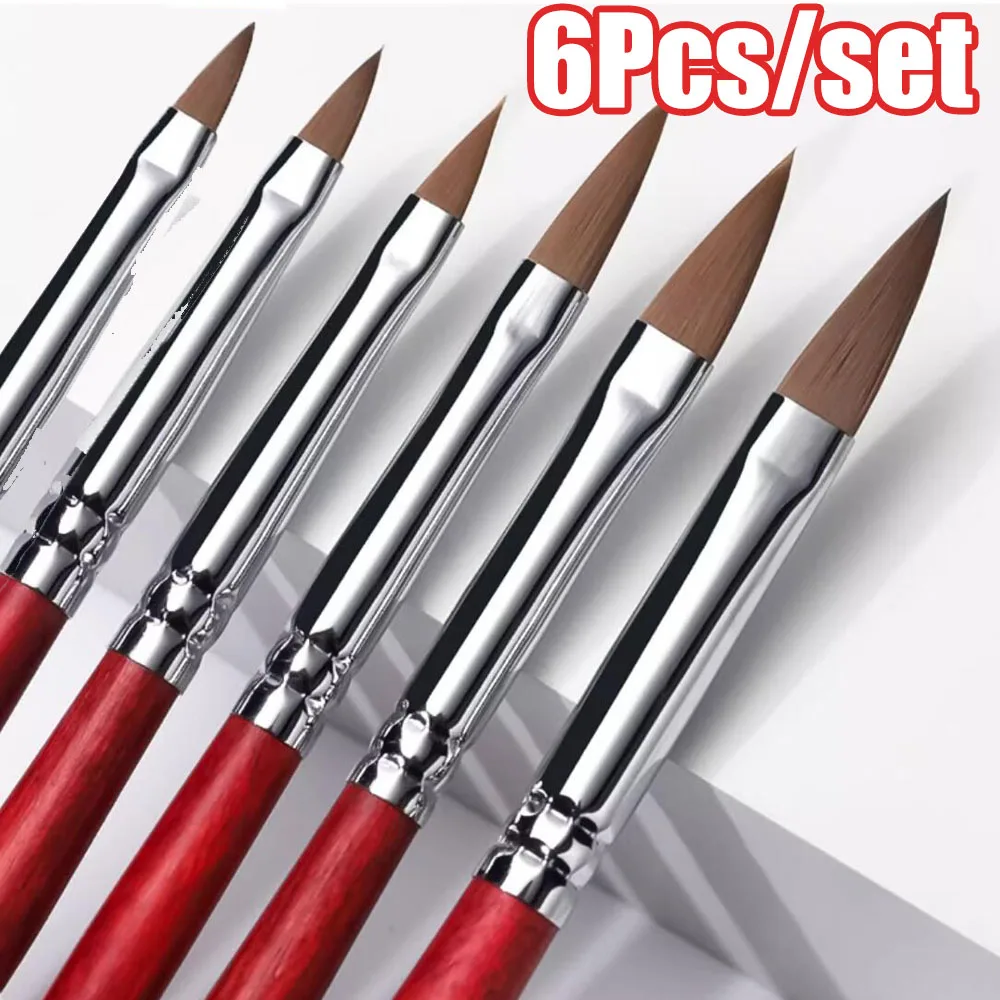 1/6 szt. Profesjonalny pędzel do nakładania akrylowego pudru do paznokci # 2- # 12 sztuk pędzli do modelowania paznokci, różne rozmiary, do samodzielnego manicure