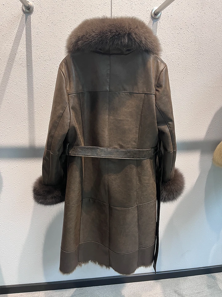 女性のための本物のキツネの毛皮の襟のコート,長くて厚いウサギの