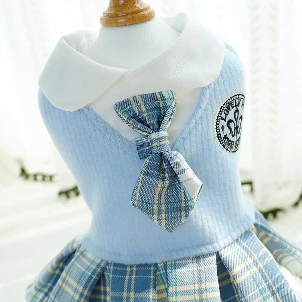 رشاقته Kawaii الحيوانات الأليفة JK منقوشة تنورة محبوك كلية نمط القط الملابس تصميم مريح صغير متوسط الحجم الكلب فستان الخريف/الشتاء